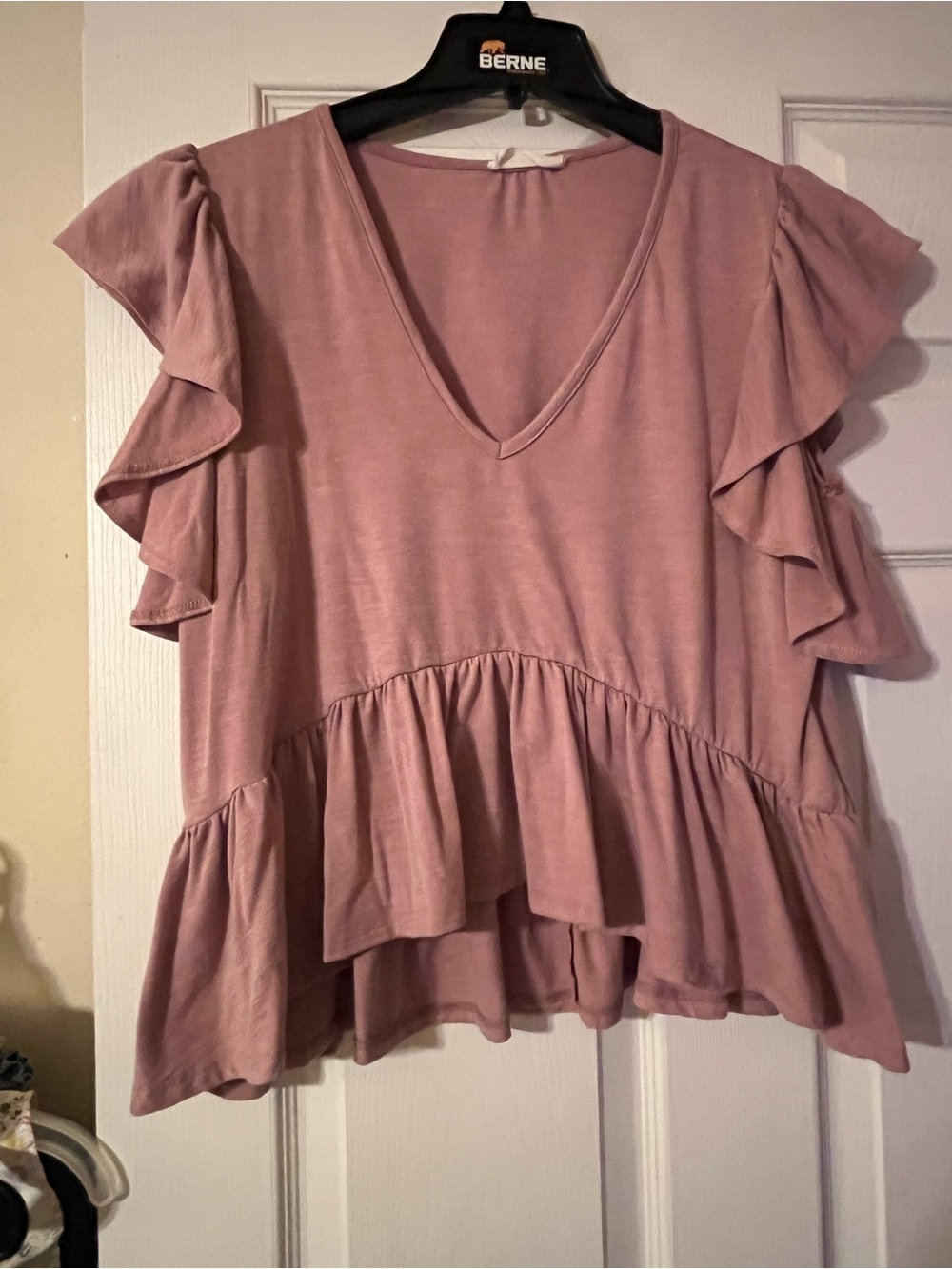 Ruffled Short-Sleeve Peplum Top - Dusty Rose
